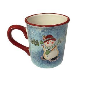 Certified International Cup Mug Winter Holiday Snowman Red Handle Ceramic